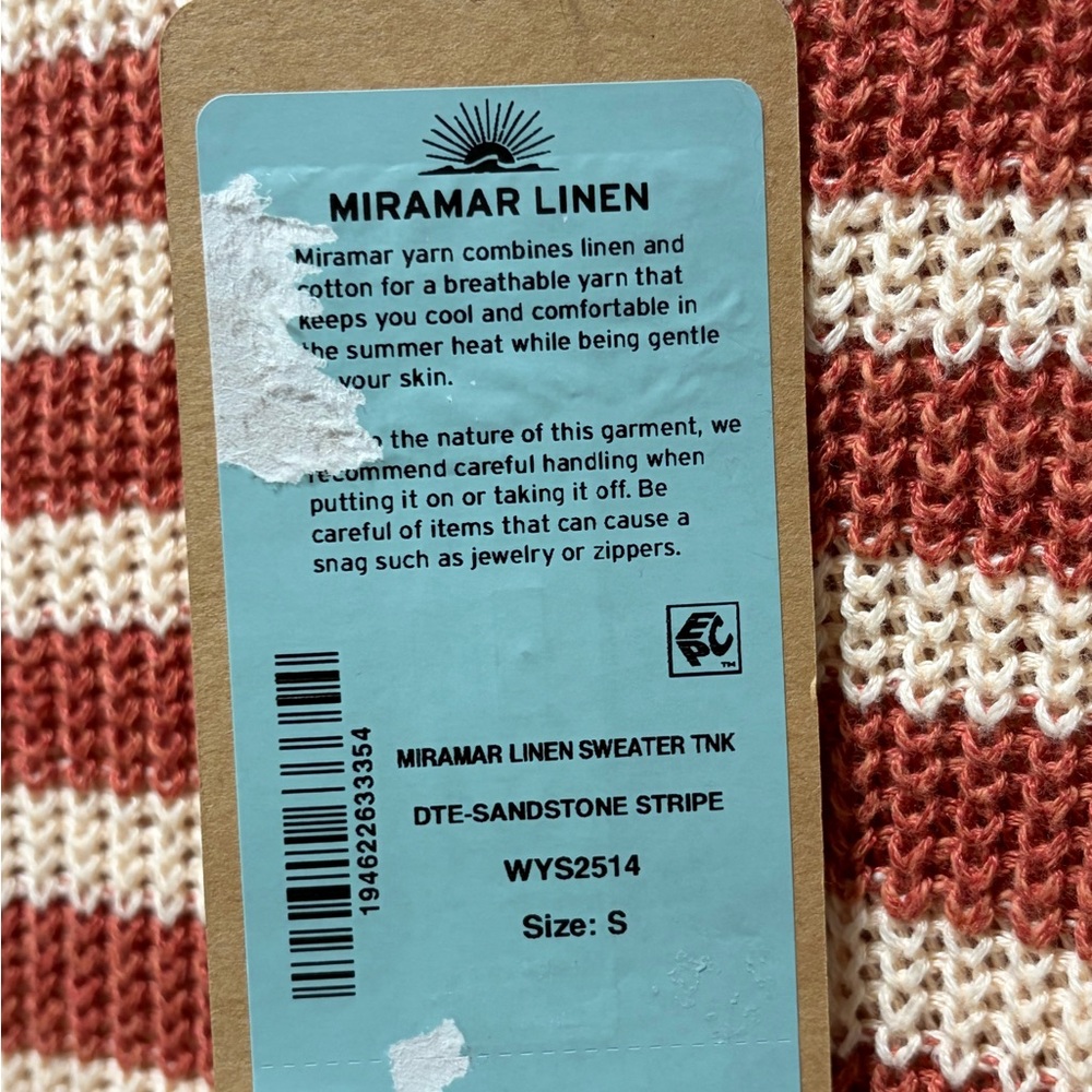 Faherty Miramar Linen Sweater Tank NWT size Small in Sandstone Stripe Sleeveless - Picture 5 of 13